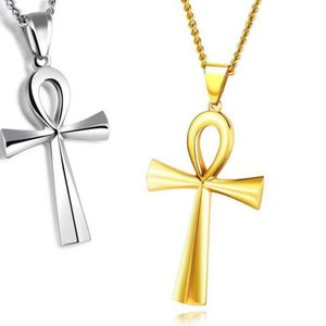 Men's Charm Classic rostfritt stål Menskedjor 18K Gold Plated Vintage Amulet Cross Pendant Halsband smycken gåvor295z