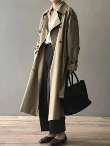 Women's Wool Blends Autumn Classic Khaki Long Trench Coats Women Oversize Korean Fashion Belt Windbreaker Fall Spring Overcoat Double Breasted 231007