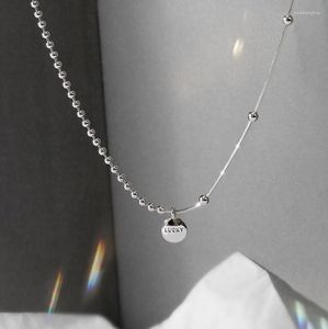 Pendants Real 925 Sterling Silver Disc Round Letter LUCKY Pendant Choker Necklace For Women Fine Jewelry Geometric Accessories