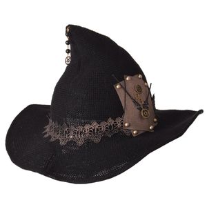 Imprezy czapki czarne gotycka czapka kapelusz maskarada czarodzieja czapka goth magiczna dziewczyna hat cosplay akcesoria impreza wystrój głowa noszenie 231007
