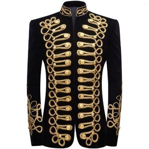 Abiti da uomo Uomo Nero Ricamo in oro Abito di velluto Blazer Party Banchetto Abiti di scena per cantanti Uomo Alta qualità Handmake Masculino