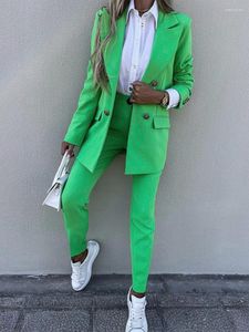 Women's Two Piece Pants OL Style Blazer Suits For Women 2 Set Outfits Autumn Clothes Solid Top And Suit Fashion Woman