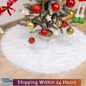 Christmas Decorations 48/78/90/122cm Christmas Tree Skirt Faux Fur Carpet Snowflake White Plush Mat For Home Xmas Tree Year Noel Apron Ornament 231006