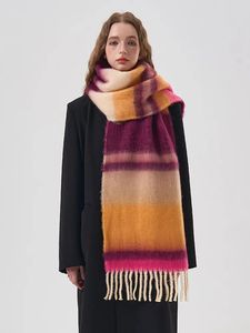 Schals Koreanische Winter Schal Frauen Kaschmir Warme Pashmina Gestreiften Weibliche Wraps Dicke Weiche Bufanda Quasten Schal Lange Stola 231007