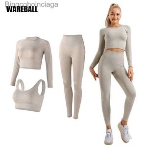 Active Sets Women's Sportswear Yoga Set Workout Clothes Athletic Wear Sports Gym Legging Seamless Fitness Bra Crop Top Long Sleeve Yoga SuitL231007