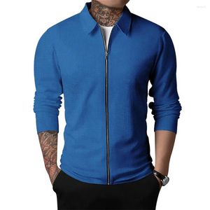 Men's Jackets Men Coat Stylish Waffle Texture Cardigan Slim Fit Long Sleeve Jacket With Zipper Placket For Spring Autumn Outwear Male