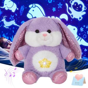 Plush dockor Bunny Projector Luminous Toys Doll Present Bomoll Kastkuddar fyllda djur för flickor Glödande leksaksled Ljus musikal 231007