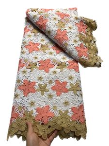 Leite africano bordado de seda guipura renda costura artesanato tecido de malha 5 jardas vestidos florais para mulheres moderno estilo nigeriano trajes de design de alta qualidade 2023 KY-0041