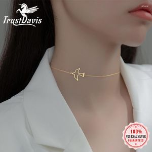 Pendants Trustdavis Real 925 Sterling Silver Fashion Gold Hollow Birds Clavicle Chain Necklace For Women Wedding Party Jewelry DA2705