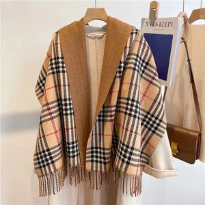 Harvkoreansk version av Sweet Plaid Scarf Female Hundred Imitation Cashmere Thicked Double Fringed Shawl Long Neck 231007