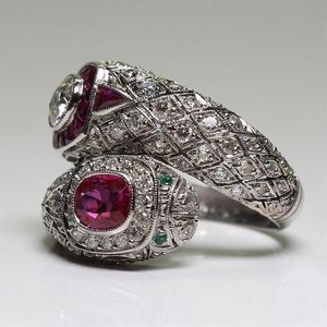 Antiker Art-Deco-Ring aus 925er-Sterlingsilber mit Rubin und weißem Saphir, Jubiläumsgeschenk, sagen wir Größe 5 -12238I