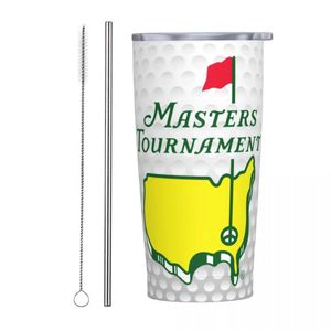 Torneo di tazze Masters Tumbler 20 once in acciaio inossidabile a doppia parete a doppia parete da golf Sport Cups con coperchio di vetrina di paglia 231007