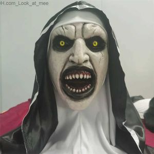 Maski imprezowe Pełna głowa Realistyczna zła maska ​​zakonnicy z przerażającą maską zakonniczą z krwawymi ustami Halloween Cosplay Party Horror Mask Q231009