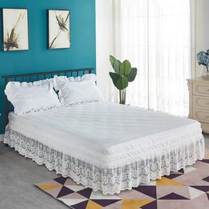 Bed Skirt Elastic Band Princess Lace Bed Skirt Stretch Home Bed Cover Without Surface Bed Decor Couvre Lit 231007