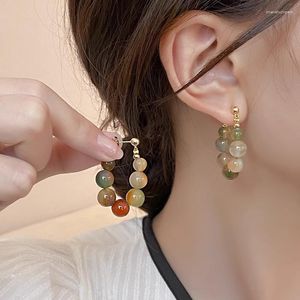 Hoop Earrings Design Front And Back Wear Retro Irregular Snoop Texture Stone Beaded For Women Fashion Elegant Jewelry