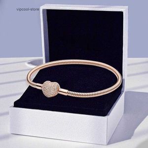 Rose Gold Pave Heart Clasp Charm Bracelets for 925 Sterling Silver Snake Bracelet Set For Women Girlfriend Gift designer Jewelry with Original