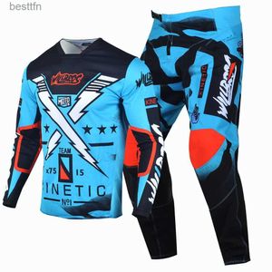 Outros vestuário Willbros e calças MX Combo Motocross Blue Gear Set Bike Suit Off-road MTB ATV UTV Racing OutfitL231007