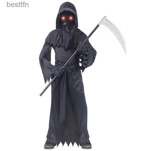 Theme Costume Child py Red Eyes Fade In And Out Phantom Grim Reaper Glow In The Dark Come Suit Cosplay Kids Halloween Carnival PartyL231007