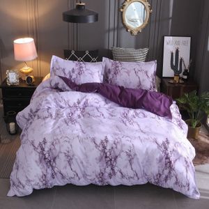 Sängkläder set sängkläder set tryckt marmor vit lila täcke täcke king queen size quilt cover korta sängkläder säng täcker täcker 3 st 231007