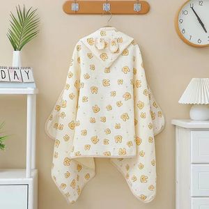 Towels Robes Cartoon Baby Bath Bathrobe Super Soft Breathable Four-layer Cotton Bath Towel Hooded Windproof Children's Absorbent Bath Towel 231007