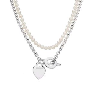 Tiffanyes Collana Designer Gioielli Donna Collana di qualità originale Collana di perle OT Fibbia CNC Collana a doppio strato di perle Collana di moda di nuova generazione