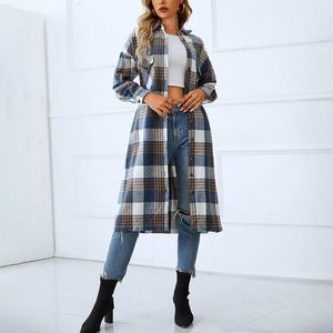 Women's Jackets Jacket For Dresses Women Plaid Slim Button Down Trench Coat Autumn Winter Long Sleeve Belt Casual Woolen