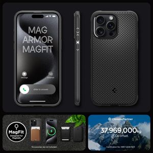 Capa magnética Mag Armor MagFit projetada para iPhone 15 Pro Max, proteção de nível militar compatível com MagSafe (2023) preto fosco