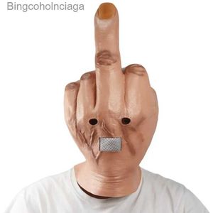 Thema Kostüm 1PC Kreative Mittelfinger Verachtungsmaske Latex Geben Sie den Finger Kopfbedeckung Eine Hand Grußmaske Halloween Party Cosplay Prop Geschenk SWL231008