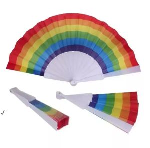 Rainbow Party Favors Fan Gay Pride Plastic Bone Rainbows Hand Fans LGBT Events Rainbows-themed Parties Gifts 23CM s s s-themed