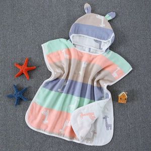 Towels Robes Cute Cartoon Hooded Children's Bathrobe Four Seasons 100% Cotton Gauze Baby Bath Towel Super Soft Absorbent Boy Girl Bath Towel 231007