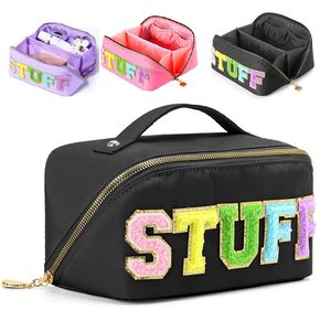 Women Girls Travel Stuff Letters Patch Bags Skincare Face Hair Stuff Makeup Nylon Cosmetic Bag Children Pencil Case