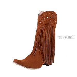 Boots Women Boots Rivet Retro WesternTassels Fringe Cowboy Cowgirl Boots for Women Vintage Mid Calf Women Pink Casual Boots Shoes 231007