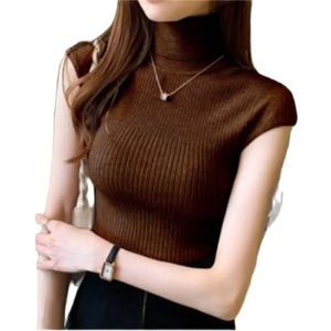 Damskie swetry damskie dzianiny bluzki Summer Sumper z krótkim rękawem Blusas Mujer de Moda Turtleneck Khirt Blouse Tops 231005