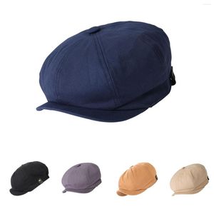 Berets 2023 Retro Sboy Caps Men Octagonal Hats Black British Painters Autumn Winter Herringbone Flat Solid Hat