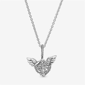 100 ٪ 925 sterling Silver Pave Heart and Angel Wings Netlaces Fashion Women Wedding Engagement Jewelry Associory260C
