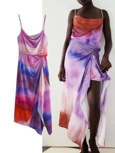 Lässige Kleider Tie Dye Slip Kleid Frauen Drucken Frau geraffte rückenfreie Strand Midi für 2023 Sommer