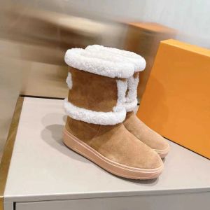 Designerskie kobiety buty na śniegu Laureat płaskie swobodne buty miękkie zimowe ciepłe dziewczęta Sheepsina Brązowy czarny but pluszowy połowę
