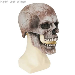 Party Masks Halloween Full Head Skull Mask Carnival Adults Realistc Moveable Mouth Jaw Anime Horror Helmet Skeleton Headgear Masks Q231009