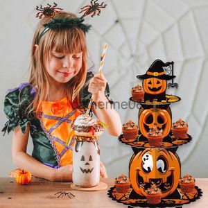 Present Wrap Halloween Pumpkin Cupcake Stand Party Decorations 3 Tier Cardboard Cupcake Holoween Party Supplies Cake Dessert Tower X1007