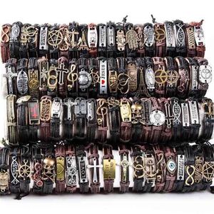 HOQIAGA 100 pz bracciali in pelle uomo donna genuino vintage punk rock retrò coppia polsino fatto a mano braccialetto lotti interi sfusi 2103226G