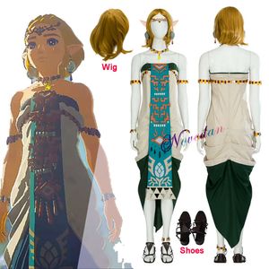Anime Krallığın Efsanesi Gözyaşları Zelda Cosplay Prenses Kostüm Elbise Kadınlar Yetişkin Özel Yap cadılar Bayramı Kostüm Ayakkabı Wigcosplay