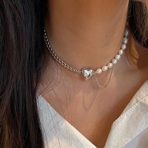 Gótico barroco pérola coração pingente gargantilha colar para mulheres casamento punk grânulo lariat cor ouro longo corrente chains212f