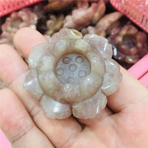 Decorative Figurines Natural Carved Cherry Blossom Quartz Lotus Can Also Make A Crystal Ball Rack 1pc