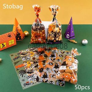 Gift Wrap StoBag 50pcs Halloween Plastic Gift Bags Candy Chocolate Cookie Bread Cake Snack Food Biscuits Packaging Kids Children Party x1007