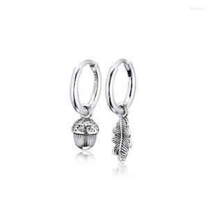 Hoop kolczyki 925 Sterling Silver Acorn Leaf for Women Jewelry Clear CZ Earing Kobieta impreza Prezent Uszy Brincos