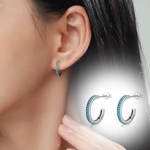 Studörhängen Autentisk 925 Sterling Silver Round Natural Turquoise For Women Elegant Mini Female Piercing Earring Fine Jewelry