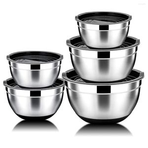 Jewelry Pouches 5 Pcs Mixing Bowl Stainless Steel Salad With Airtight Lid&Non- Base Serving For Kitchen Cooking Baking Etc