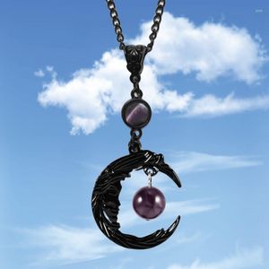 Hänge halsband gotiska magi ametist halsband för kvinnor naturliga kristall stenmåne gudinna charm choker amulet smycken halloween gåvor