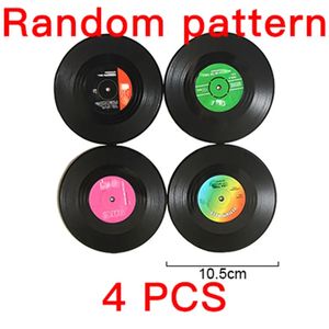 Retro ana masa bardağı mat 4pcs/set 6pcs/set yaratıcı cd kayıt şekilli kahve içecek çayı placemat vinil bardaklar rastgele renk toptan satış