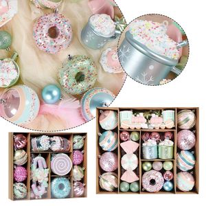 Decorações de Natal Natal Macaron Sorvete Donut Formas Bola Ornamento Árvore de Natal Pendurado Pingentes Festa em Casa Navidad Decoração de Natal 2024 231006